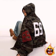 批发2025拔尖儿美式复古高街迷彩嘻哈短袖男女国情侣宽松<b class='q'>街头</b>加绒卫衣