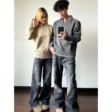 批发新款网红假两件毛衣男韩版宽松针织衫<b class='q'>情侣</b><b class='q'>外套</b>设计感小众痞帅潮牌