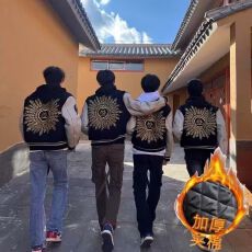 批发新款百搭慵懒时尚毛呢拼皮面料加大刺绣高质量<b class='q'>夹克</b>日系潮流流行