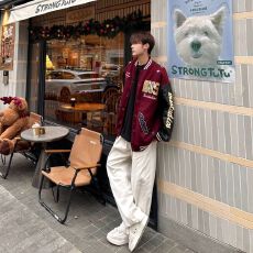 批发国潮情侣毛巾刺绣复古棒球服新款加棉宽松休闲<b class='q'>夹克</b>学生外套男百搭