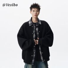 批发2025新款假两件外套男秋冬季保暖加厚夹克青少年胖子卫衣男