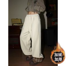 批发2025新款重磅卫裤男秋<b class='q'>冬</b>季格子拼接毛呢裤子潮牌百搭宽松长裤