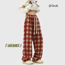 批发2025格子裤男秋<b class='q'>冬</b>加绒潮流复古宽松直筒裤美式垂感阔腿休闲长裤