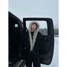 批发美式复古座山雕连帽毛领棉服男冬季重磅帆布宽松加厚毛绒夹克外套