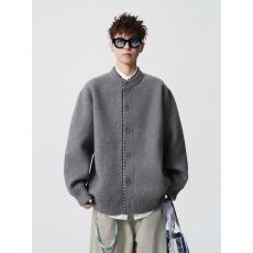 批发2025新款秋冬复古格子假两件拼接开衫毛衣男女<b class='q'>潮牌</b>重磅针织衫外套