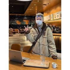 2025美式复古撞色刺绣麂皮绒棉服冬季防寒保暖情侣羊羔毛棉衣外套