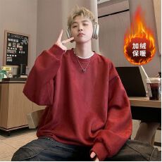 批发2025新款秋冬重磅麂皮绒潮牌保暖鹿皮绒纯色圆领卫衣