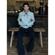 批发2025新款毛呢夹克男前言日记短款宽松情侣外套