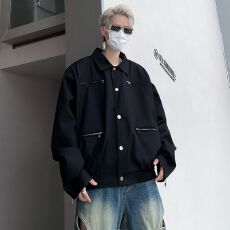 2025新款加棉加厚工装前言日记夹克衫男士拉链飞行员垫肩短款外套