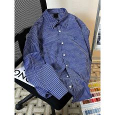 美式蓝色格纹长袖衬衫男女潮流秋季2026新款韩版翻领休闲外套衬衣