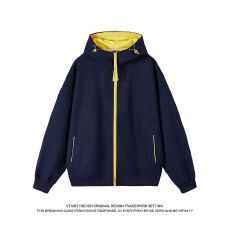 2026新款秋冬加厚情侣中性基础刺绣拼接撞色连帽开衫加绒卫衣