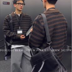 批发2026新款<b class='q'>男</b>士宽松潮流秋冬套头毛衣针织<b class='q'>衫</b><b class='q'>polo</b>翻领毛衣条纹上衣