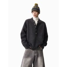 2026新款重磅假两件亨利领毛衣男冬季加厚慵懒风半高领针织衫上衣