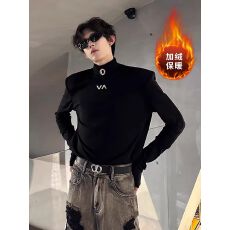 批发2026新款加绒加厚<b class='q'>秋</b>冬潮牌半高领长袖T恤cleanfit内搭打底衫男