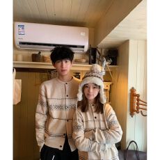 批发2026新款春秋费尔岛高智学院氛围感提花肌理纺羊毛绒针织<b class='q'>开衫</b>毛衣