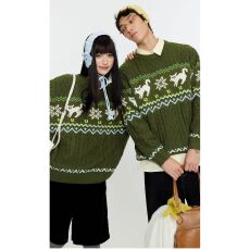 潮流美式复古圣诞情侣毛衣提花费尔岛针织衫外套流行慵懒气质ins