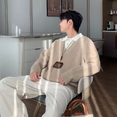 假两件毛衣小众冬季新款宽松慵懒风针织衫软糯复古设计翻领上衣