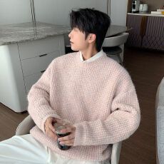 韩系慵懒风时尚圆领毛衣男女秋冬高级感新款针织衫内搭可外穿打底