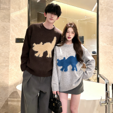 2026新款美式情侣兔子毛衣女款秋冬季内搭新款灰色针织运动衫