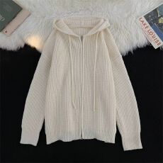 2026新款春秋连帽针织衫男女简约百搭保暖毛衣外套拉链帽衫保暖