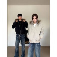 银狐座山雕连帽加绒夹克外套男女2026秋冬季毛领短款加厚棉衣棉服