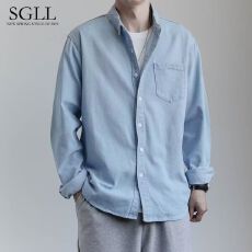 批发男士蓝色复古牛仔衬衫男款宽松痞帅长袖外套2026新款春季