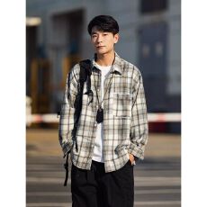 批发2026毛呢衬衫春季磨毛格子长袖衬衫男宽松休闲衬衣外套青少年