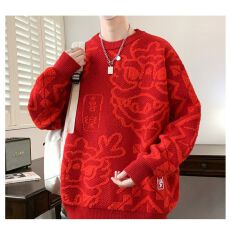 批发春季新款<b class='q'>毛衣</b><b class='q'>男士</b>新年款保暖休闲青年套头长袖针织衫内搭线衣潮流