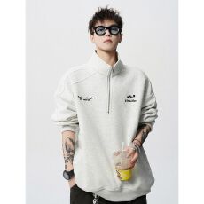 批发2026新款重磅纯棉半拉链短袖t恤男<b class='q'>春</b>秋宽松polo领慵懒半袖外套