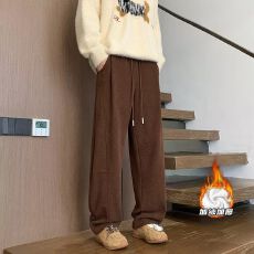 2026新款加绒加厚秋冬窄版镰刀阔腿裤男直筒宽松卫裤运动裤