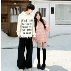 批发2026新款美式国潮字母水貂毛毛衣女秋冬季街头宽松情侣针织衫上衣