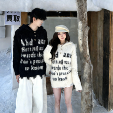 批发2026新款美式国潮字母水貂毛毛衣女秋冬季街头宽松情侣针织衫上衣