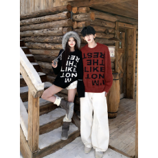 批发美式<b class='q'>街头</b>休闲风字母印花圆领毛衣男女秋冬季宽松舒适慵懒风针织衫