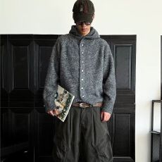 2026新款韩国高级感灰色连帽毛衣男松弛慵懒风秋冬针织开衫外套潮