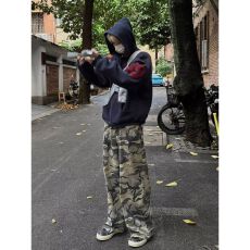 批发2026新款重磅刺绣开衫帽衫春<b class='q'>秋</b>季国潮牌美式复古运动连帽卫衣外套