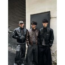 批发2026<b class='q'>春</b>美式复古肌理设计感PU皮衣夹克boxy多口袋廓形机车服外套潮