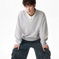 批发2026美式<b class='q'>潮</b>牌假两件肌理感卫衣男女春季新款复古宽松情侣百搭上衣