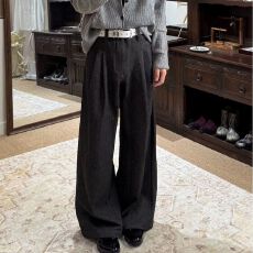 春季新款复古老钱风设计弯刀休闲裤男女宽松cleanfit垂感双褶西裤