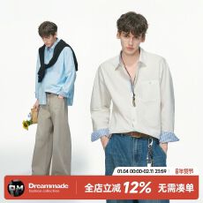 批发海岛热恋小众条纹撞色<b class='q'>衬衫</b><b class='q'>男</b>女2026春秋新款假两件拼接设计感上衣