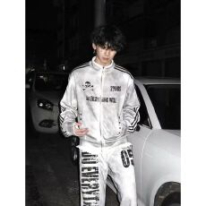 批发美式复古水洗喷脏做旧卫衣男女春秋季街头立领夹克外套视觉系上衣