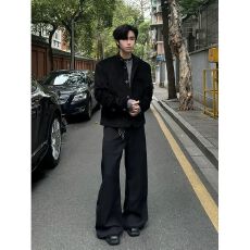 批发新中式立领蓝宝石纽扣中山装夹克<b class='q'>男</b>高级感痞帅灯芯绒西服短款外套