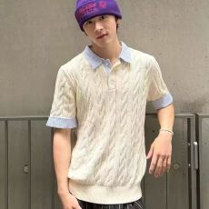 批发2026美式复古麻花polo衫针织短袖夏季老钱风正肩t恤cleanfit半袖