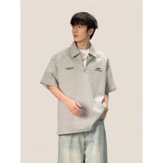 批发美式潮牌刺绣POLO衫男冬复古半拉链立领外套运动长袖卫衣灰色休闲