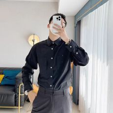 批发2026新款肌理白衬衫春<b class='q'>秋</b>季男长袖丝光休闲轻熟风衬衣男