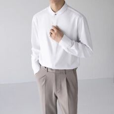 批发2026新款春夏制服中山装校服白衬衫男新中式立领<b class='q'>西装</b>衬衣长袖薄款