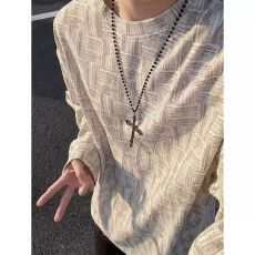 批发2026新款针织肌理感长袖T恤男女春秋优雅显瘦内搭上衣<b class='q'>潮</b>