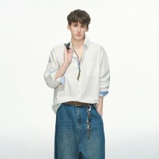 批发海岛热恋小众条纹撞色衬衫男女2026春秋新款假两件拼接设计感上衣