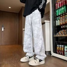 2026美式高街扎染脏脏裤春秋宽松男士直筒大码男女生休闲裤子长裤