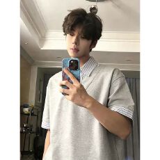 批发美式假两件衬衫领短袖男潮牌宽松拼接T恤春夏重磅半袖Polo衫上衣