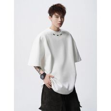 2026重磅金属钢标设计感短袖T恤男夏季美式潮牌落肩袖体恤上衣